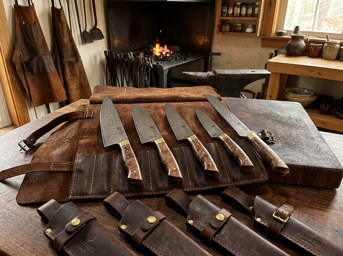 Forseti Steel Valkyrie 5-Piece Hand-Forged Damascus Kitchen Set