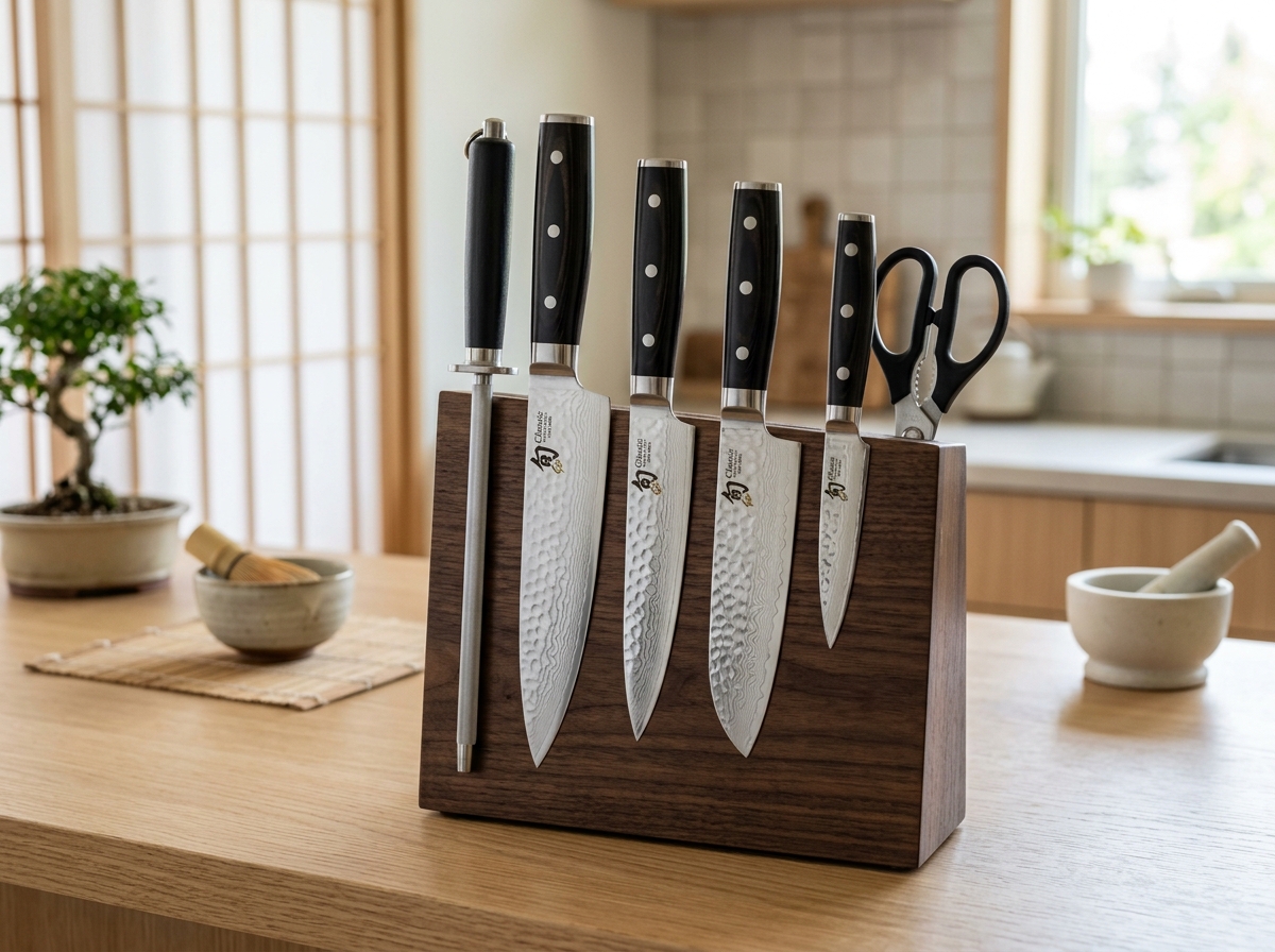 Shun Classic 6-Piece Slimline Damascus Knife Block Set